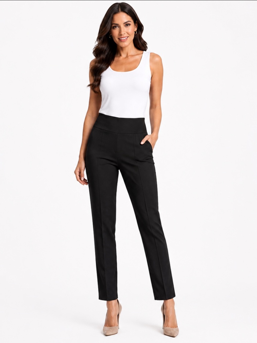 NWT Raffinalla Black Pull-On Tummy Control Slim Ankle Pants Size 10